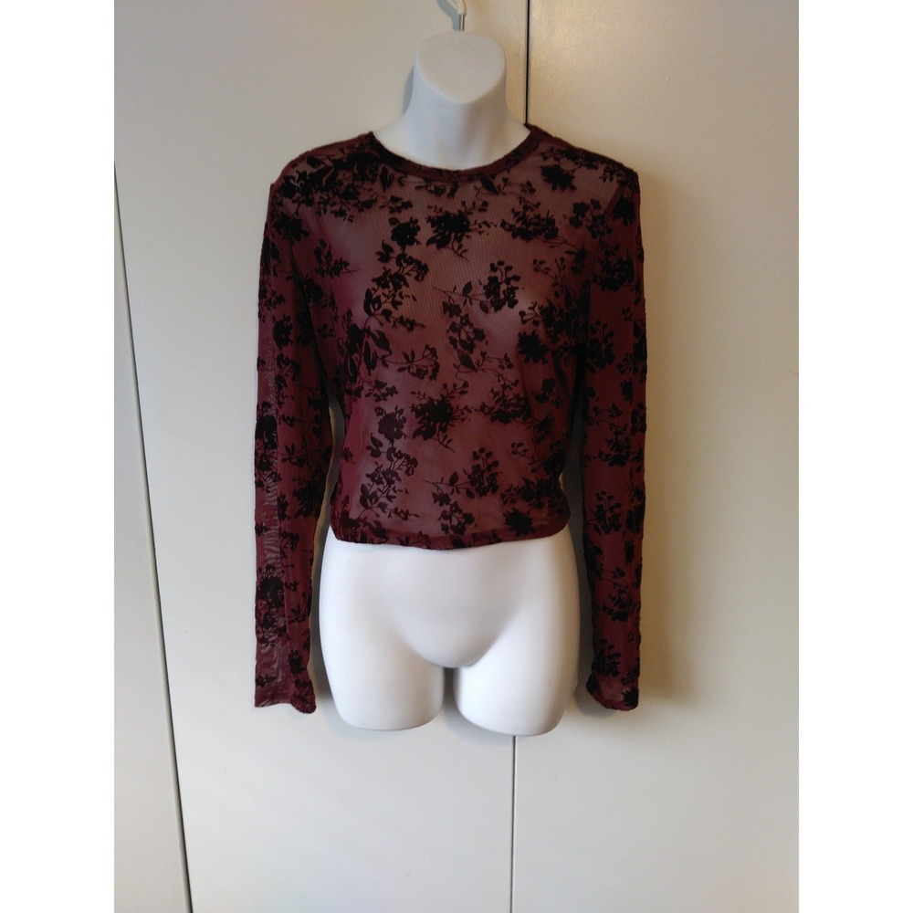 Womens Mesh Floral Velvet Burnout Layering Top Size L Fits M Whimsigoth Romantic